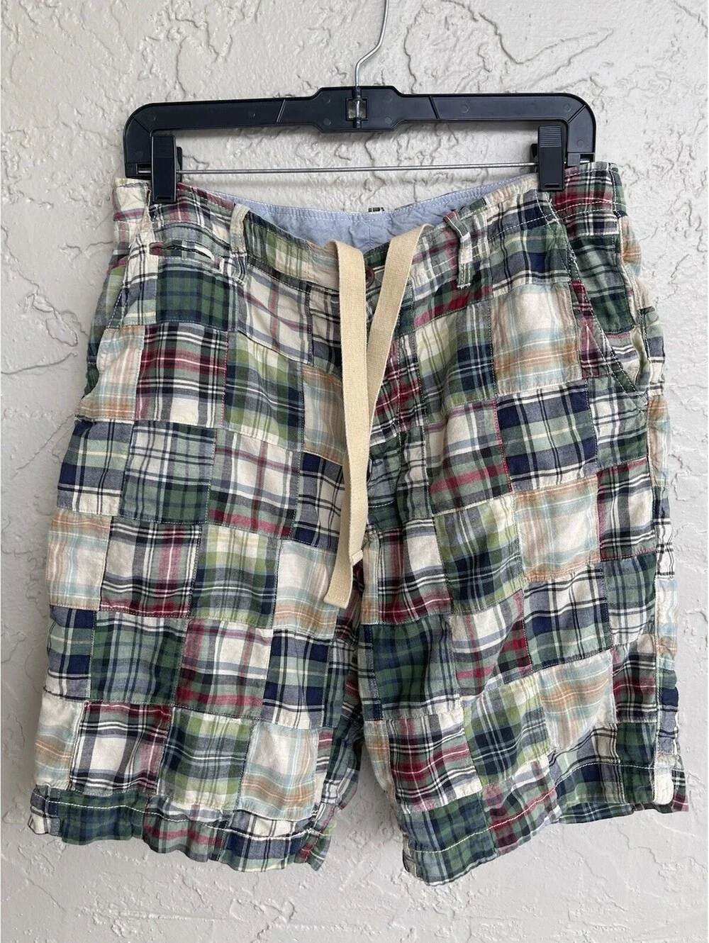 J Crew Shorts Men's 32W Multicolor Madras Plaid Patchwork Field Shorts.